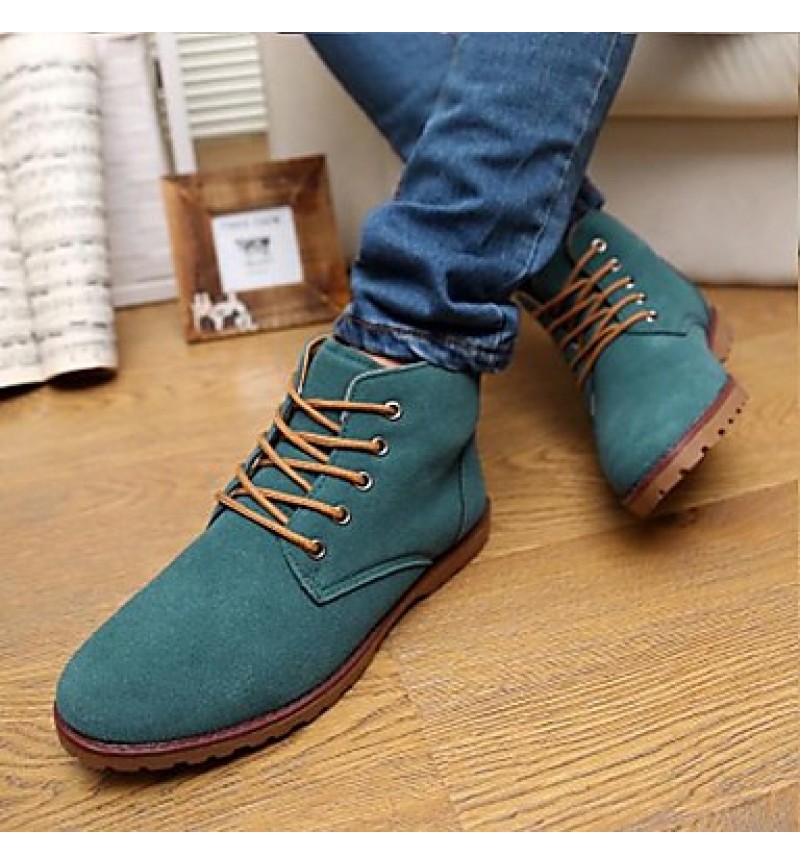 Shoes Leatherette Casual Boots Casual Flat Heel Lace-up Black / Blue / Yellow / Green  