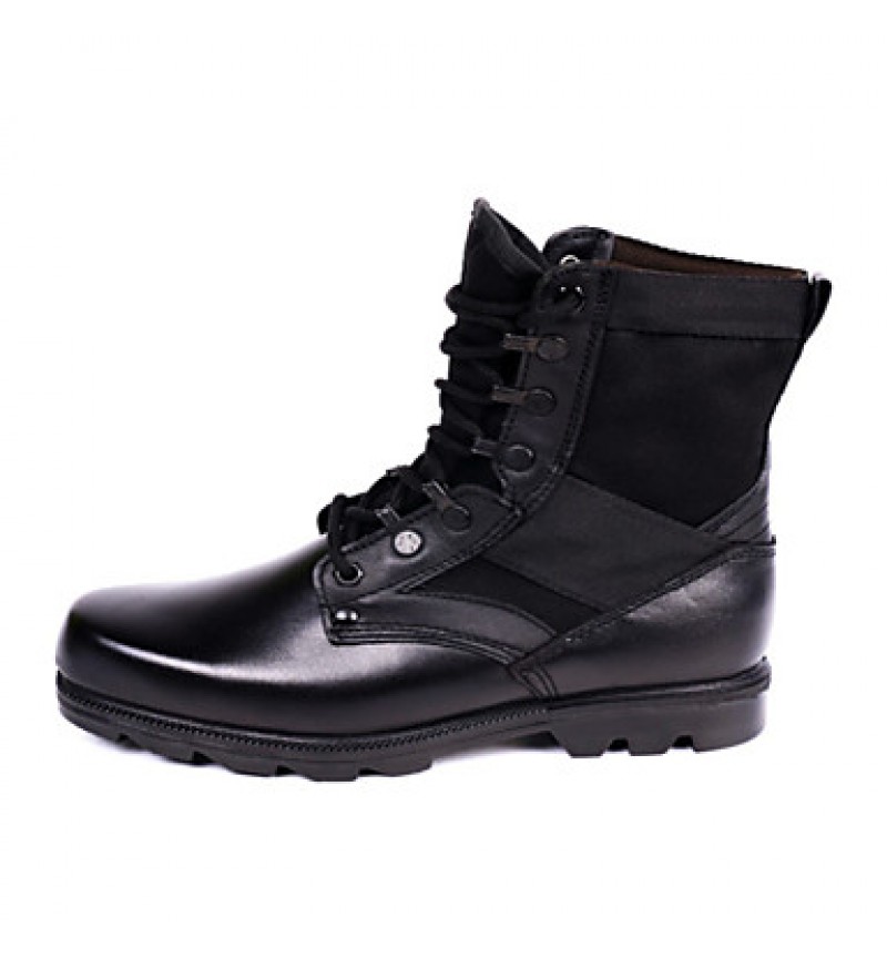 Shoes Leather / Canvas Outdoor / Athletic Boots Outdoor / Athletic Flat Heel Lace-up Black  