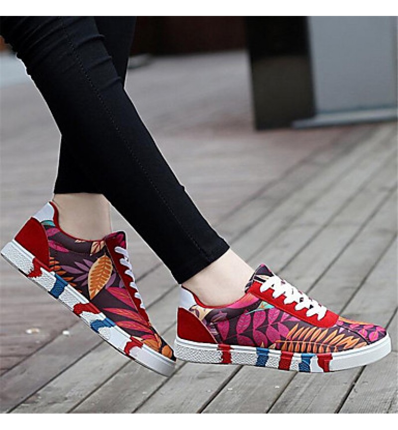 Women's Sneakers Spring / Fall Comfort Canvas Outdoor / Athletic / Casual Flat Heel Lace-up Black / Blue / Red Sneaker