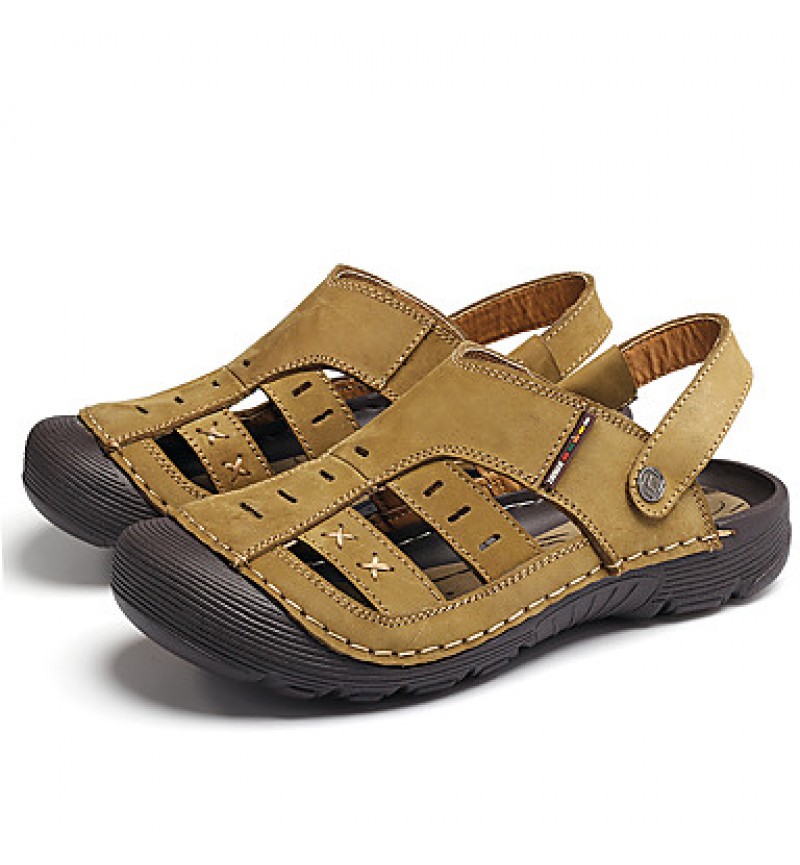 Men's Genuine Leather Slippers Outdoor Comfortable Sandals Beach Shoes  