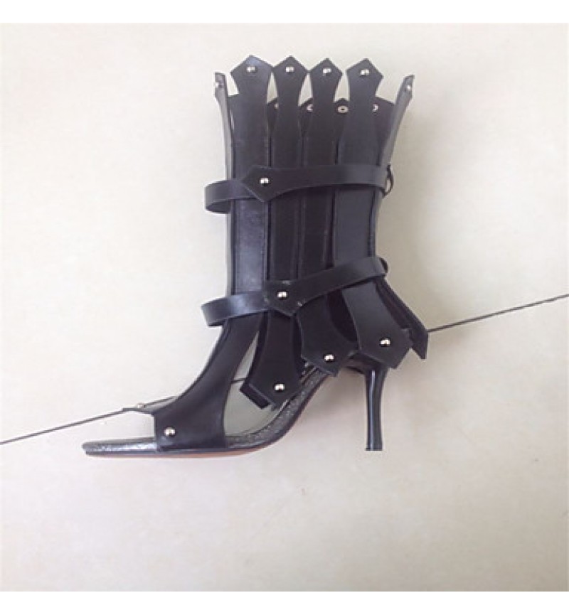 Women's Shoes Leatherette Stiletto Heel Heels / Peep Toe Sandals / Heels Party & Evening / Dress / Casual Black / White