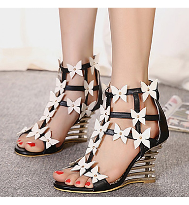 Women's Shoes Leatherette Wedge HeelOpen Toe Sandals Dress Black / White