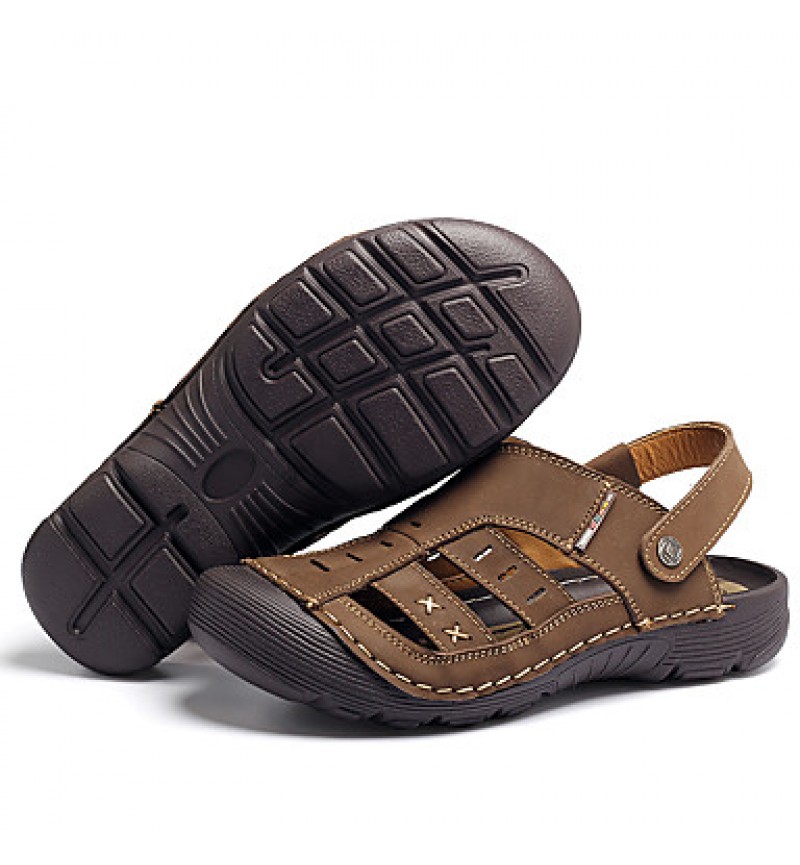 Men's Genuine Leather Slippers Outdoor Comfortable Sandals Beach Shoes  