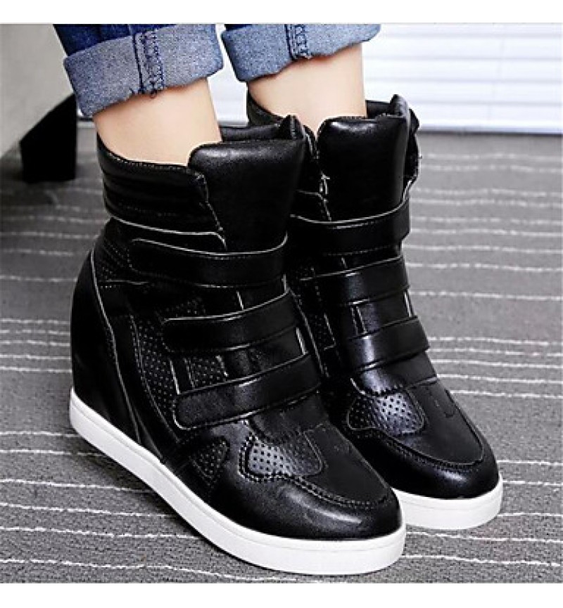 Women's Sneakers Spring / Fall Wedges Leatherette Outdoor / Casual Wedge Heel Buckle Black / White Others