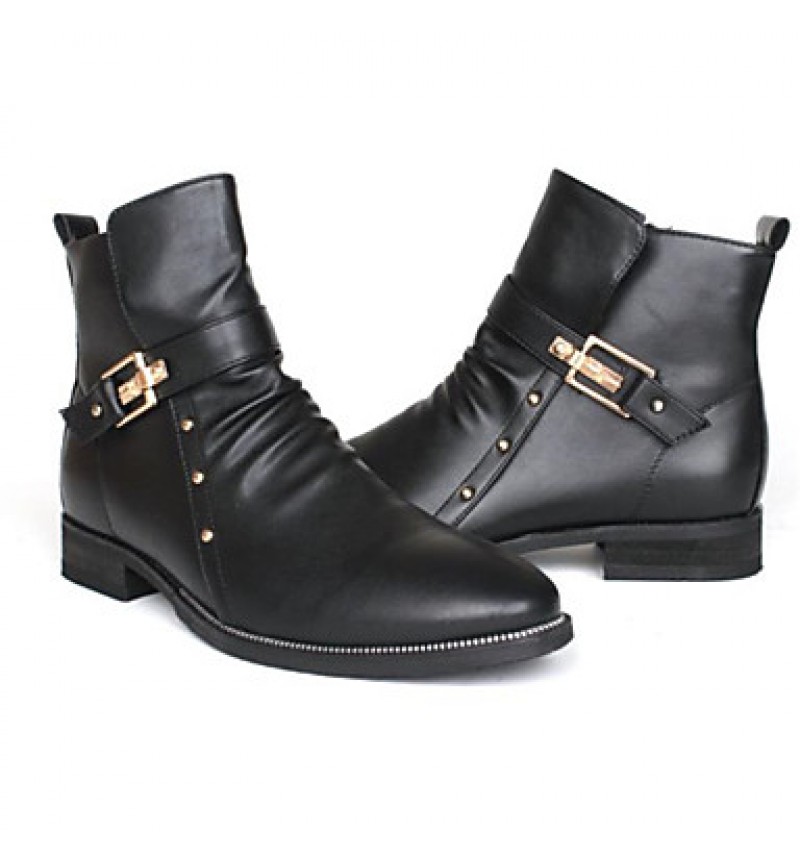 Shoes Casual Leather Boots Elevator Shoes Black  