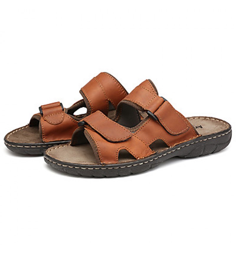 Men's Shoes Outdoor / Work & Duty / Casual Leather Sandals Black / Brown / Khaki  