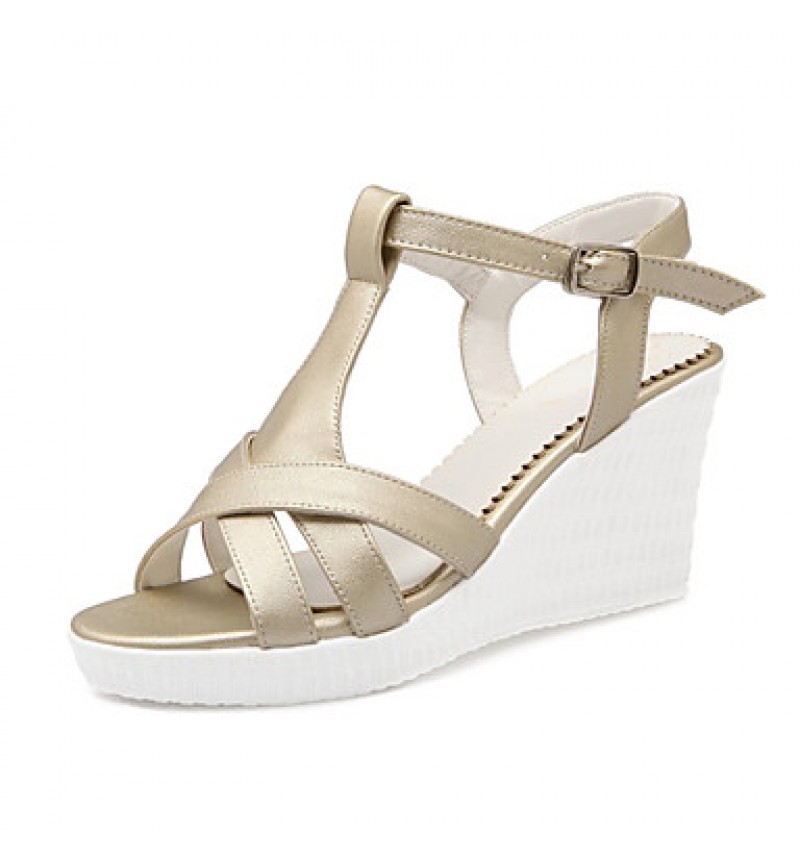 Women's Shoes Leatherette Wedge Heel Wedges Sandals Wedding / Party & Evening / Dress / Casual White / Silver