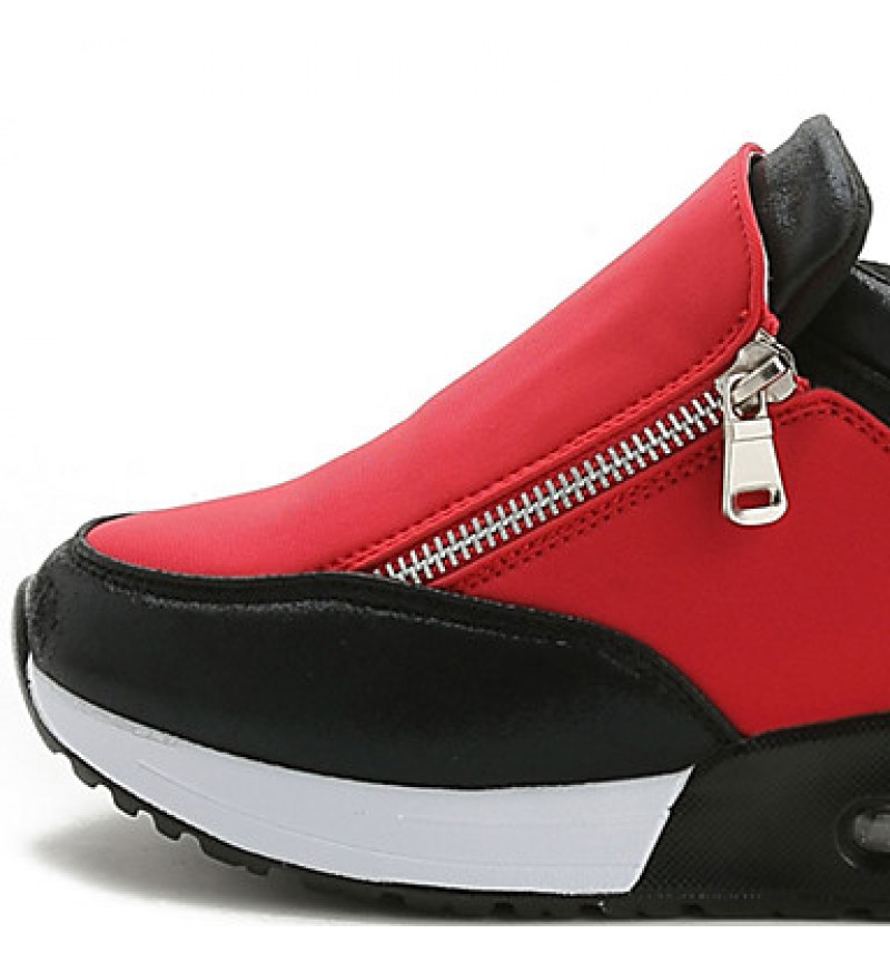 Women's Shoes Synthetic Spring / Fall Comfort Sneakers Casual Flat Heel Zipper Black / Red / Silver Walking