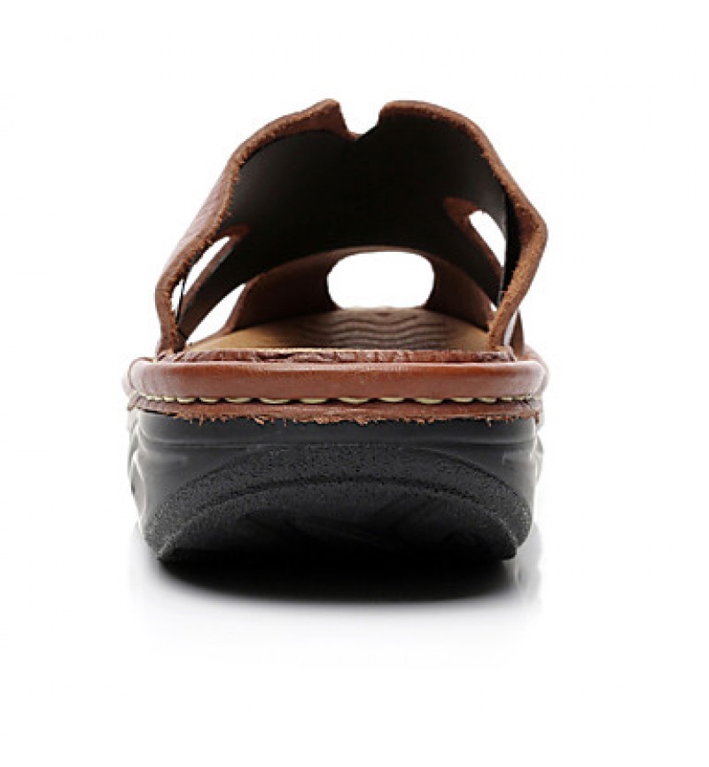 Men's Shoes summer Outdoor / Casual Leather Platform Slippers Black / Brown  