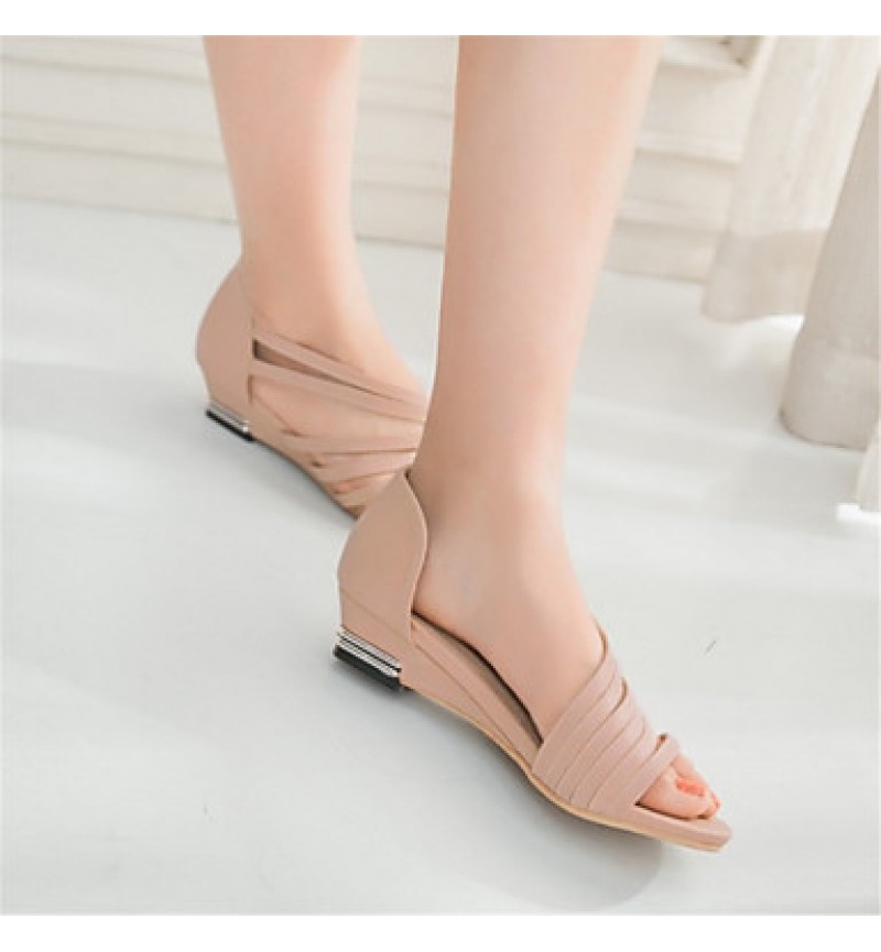 Women's Shoes Leatherette Wedge Heel Comfort / Open Toe Sandals Office & Career / Dress / Casual Black / Blue / Pink