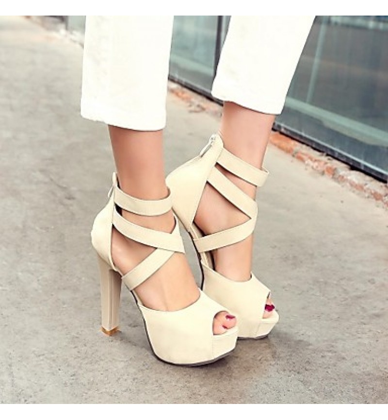 Women's Shoes Chunky Heel Heels/Platform Sandals Office & Career/Dress Pink/White/Beige