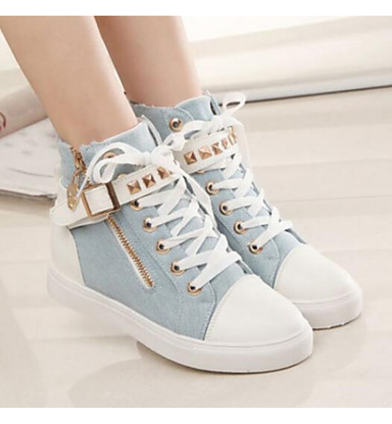 Women's Spring / Fall Canvas Casual Flat Heel Buckle / Zipper / Lace-up Black / Blue / White