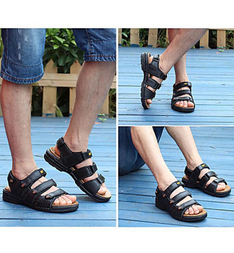 Men's Shoes Outdoor / Office & Career / Athletic / Dress / Casual Nappa Leather Sandals Black / Brown  