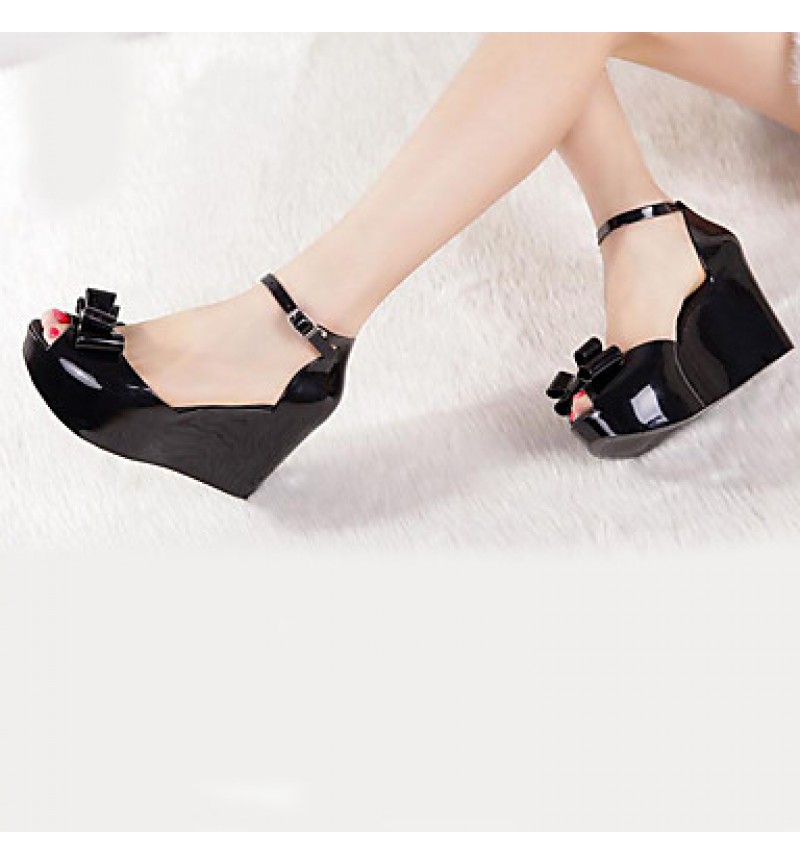 Women's Sandals Summer Slingback Rubber Casual Wedge Heel Bowknot