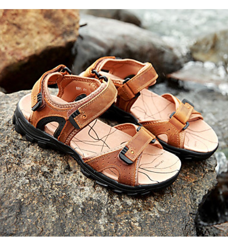 Men's Shoes Outdoor / Office & Career /Work & Duty / Athletic / Dress / Casual Nappa Leather Sandals Black/Brown  