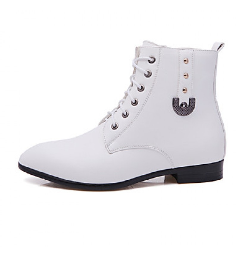 Shoes Leather / Leatherette Outdoor / Casual / Athletic Boots Outdoor / Casual / Athletic Flat Heel Rivet Black / White  