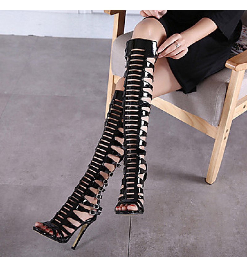 Women's Shoes Patent Leather Stiletto Heel Open Toe Sandals Dress Black