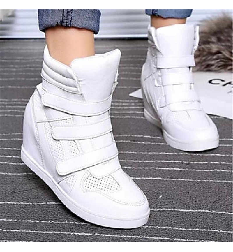 Women's Sneakers Spring / Fall Wedges Leatherette Outdoor / Casual Wedge Heel Buckle Black / White Others