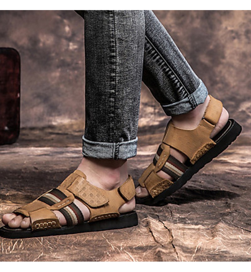 Men's Shoes Outdoor / Office & Career / Athletic / Dress /Casual Nappa Leather Sandals Big Size Black / Brown  