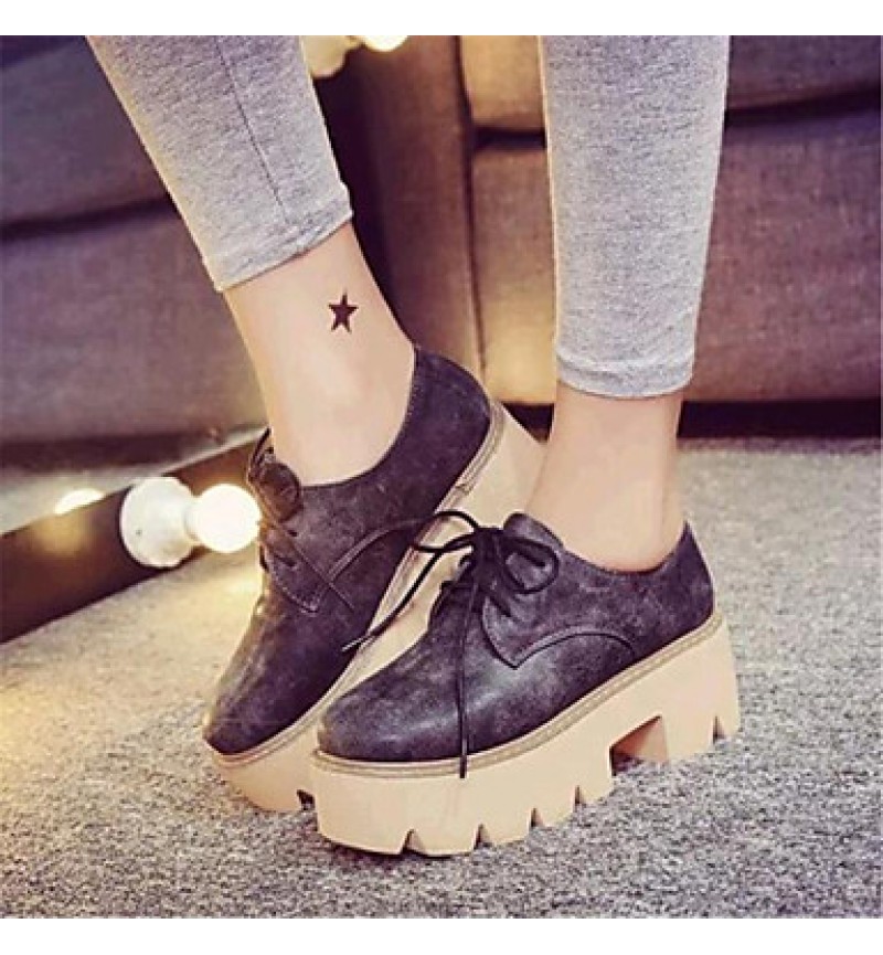 Women's Spring / Fall Creepers Leatherette Outdoor / Casual Platform Lace-up Black / Brown