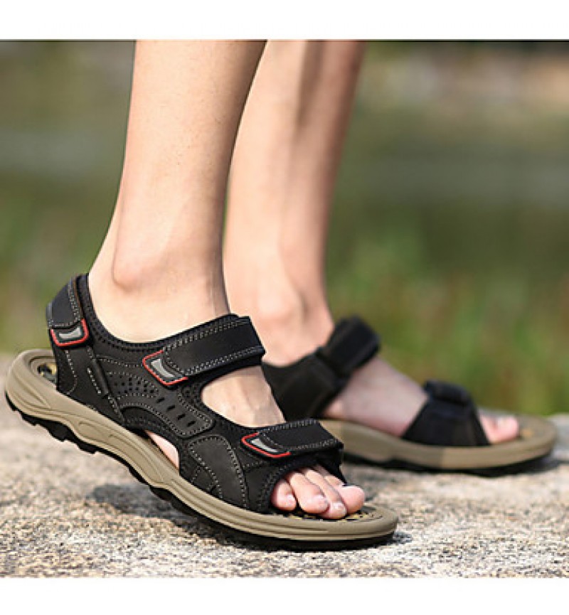 Men's Shoes Outdoor / Office & Career / Athletic / Dress / Casual Nappa Leather Sandals Black / Brown / Taupe  