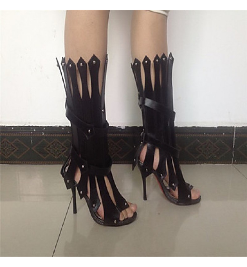 Women's Shoes Leatherette Stiletto Heel Heels / Peep Toe Sandals / Heels Party & Evening / Dress / Casual Black / White