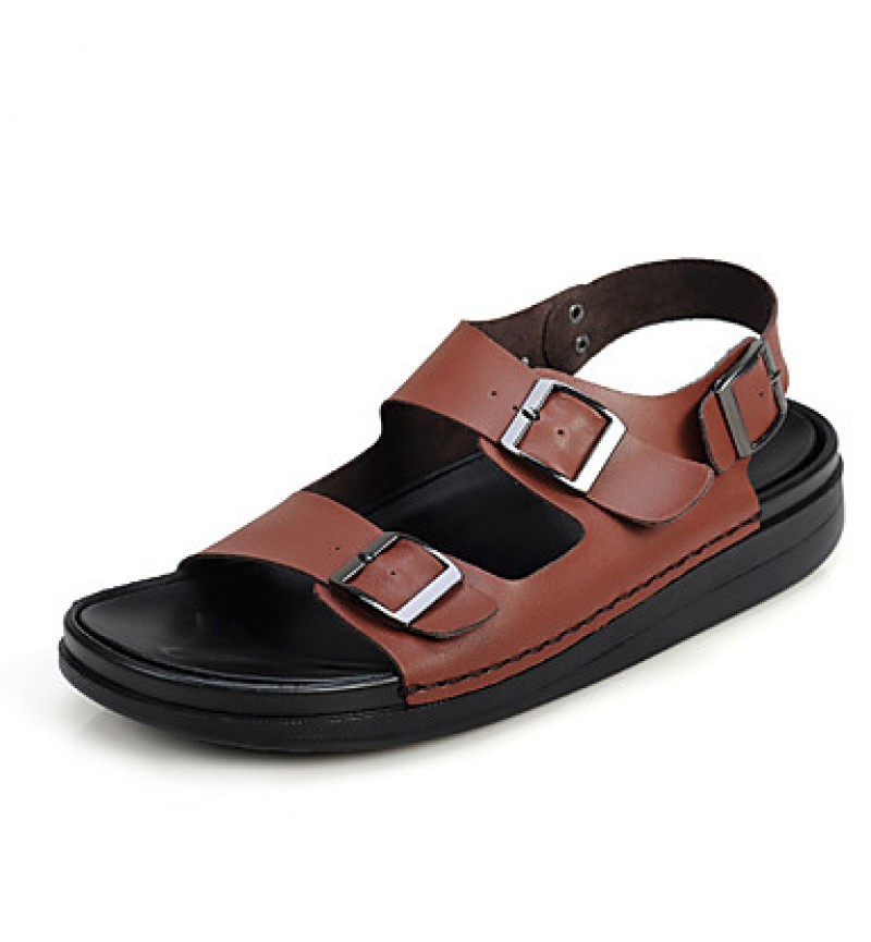 Men's Shoes Outdoor / Casual Leather Sandals / Slip-on Black / Brown / White  