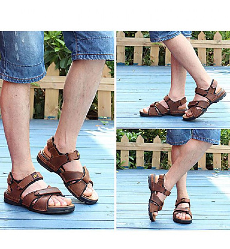 Men's Shoes Outdoor / Office & Career / Athletic / Dress / Casual Nappa Leather Sandals Black / Brown  