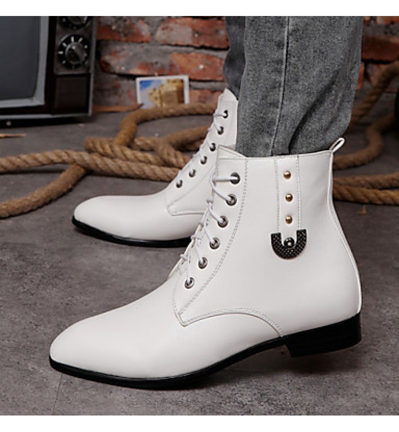 Shoes Leather / Leatherette Outdoor / Casual / Athletic Boots Outdoor / Casual / Athletic Flat Heel Rivet Black / White  