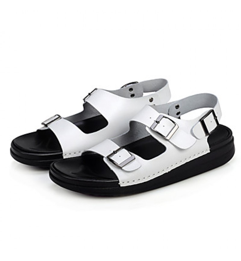 Men's Shoes Outdoor / Casual Leather Sandals / Slip-on Black / Brown / White  