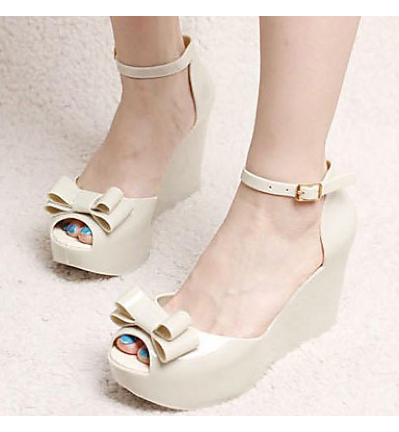 Women's Sandals Summer Slingback Rubber Casual Wedge Heel Bowknot