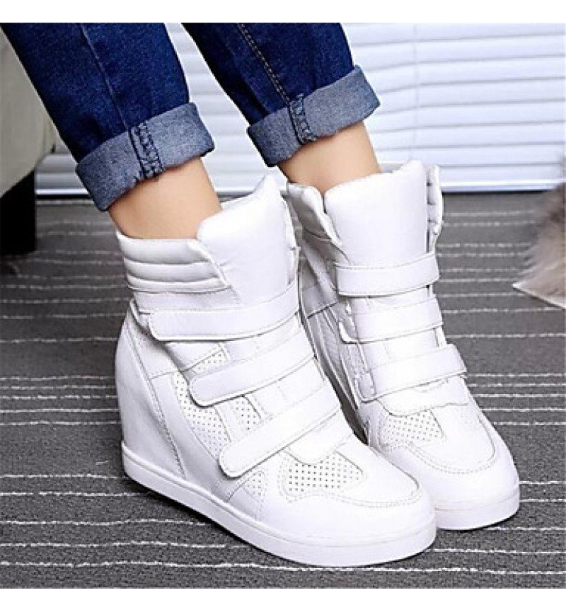 Women's Sneakers Spring / Fall Wedges Leatherette Outdoor / Casual Wedge Heel Buckle Black / White Others