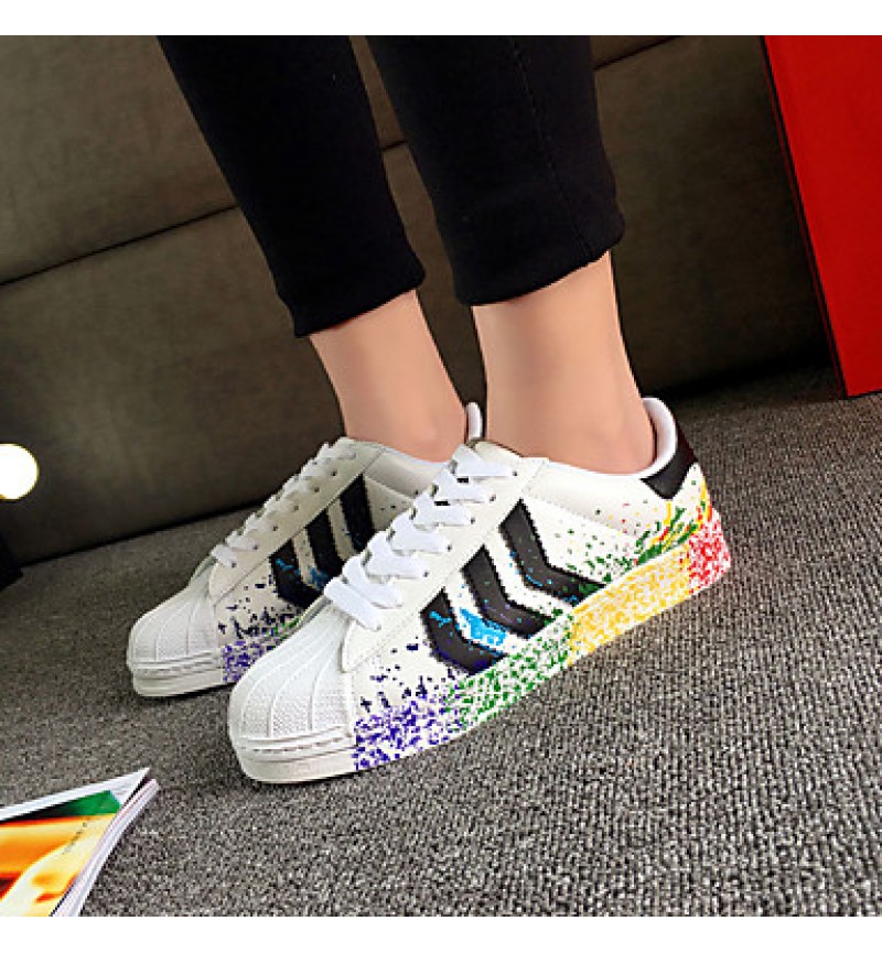 Women's Sneakers Summer Flats Leather Casual Flat Heel Lace-up Black / Blue / White / Black and White Sneaker