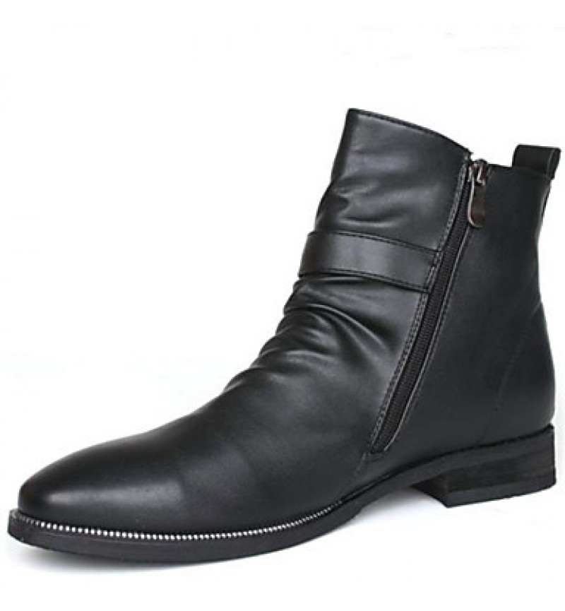 Shoes Casual Leather Boots Elevator Shoes Black  