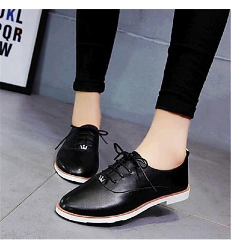 Women's Spring / Fall Comfort Leatherette Outdoor / Casual Flat Heel Lace-up Black / Blue / White