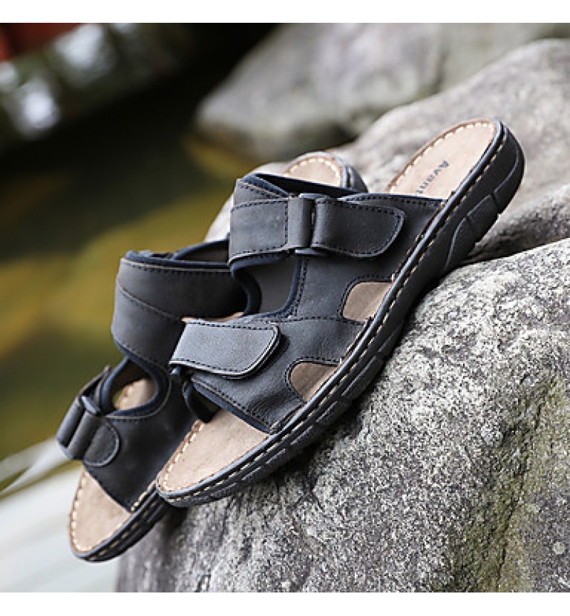 Men's Shoes Outdoor / Work & Duty / Casual Leather Sandals Black / Brown / Khaki  