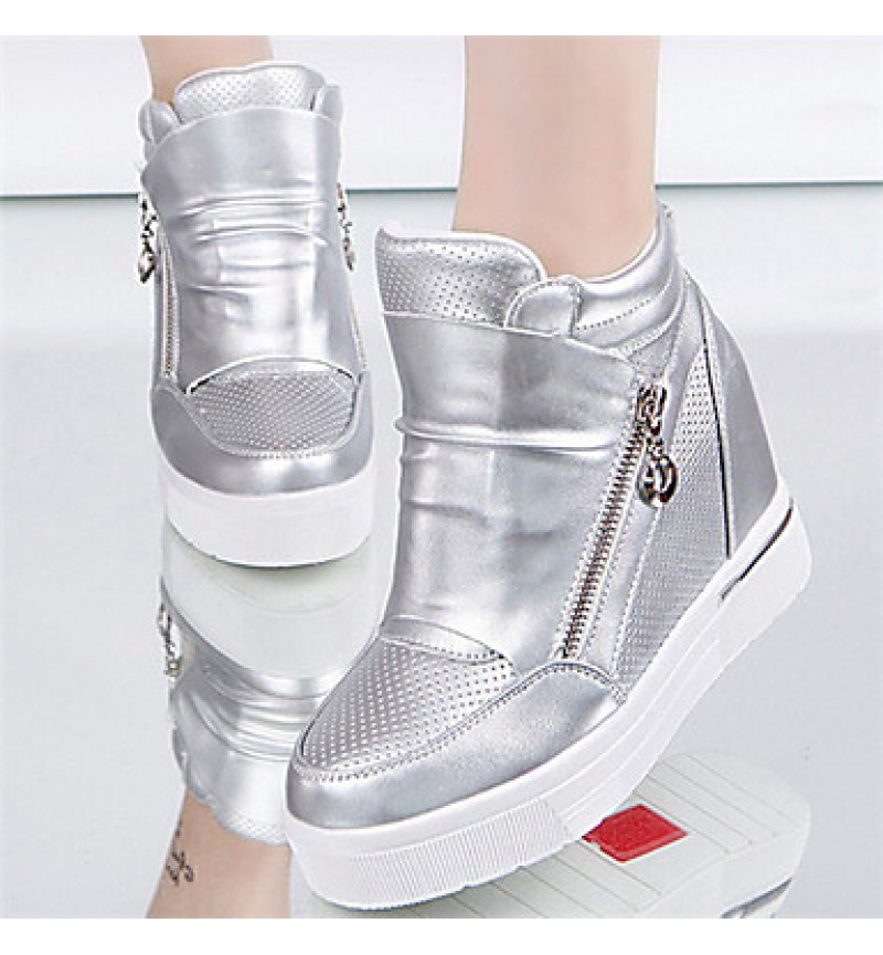 Women's ShoesFlat Heel Round Toe Fashion Sneakers Casual Black/White/Silver