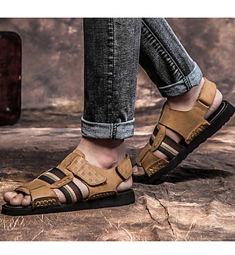 Men's Shoes Outdoor / Office & Career / Athletic / Dress /Casual Nappa Leather Sandals Big Size Black / Brown  