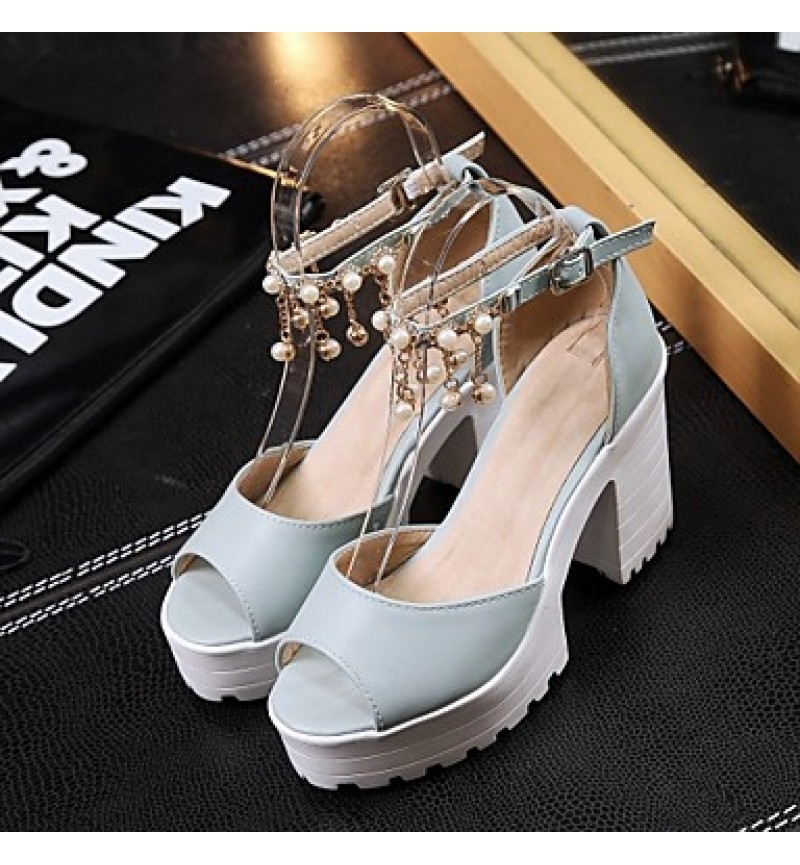 Women's Shoes Leatherette Chunky Heel Peep Toe Sandals Wedding / Office & Career / Party & Evening Blue / Pink / White