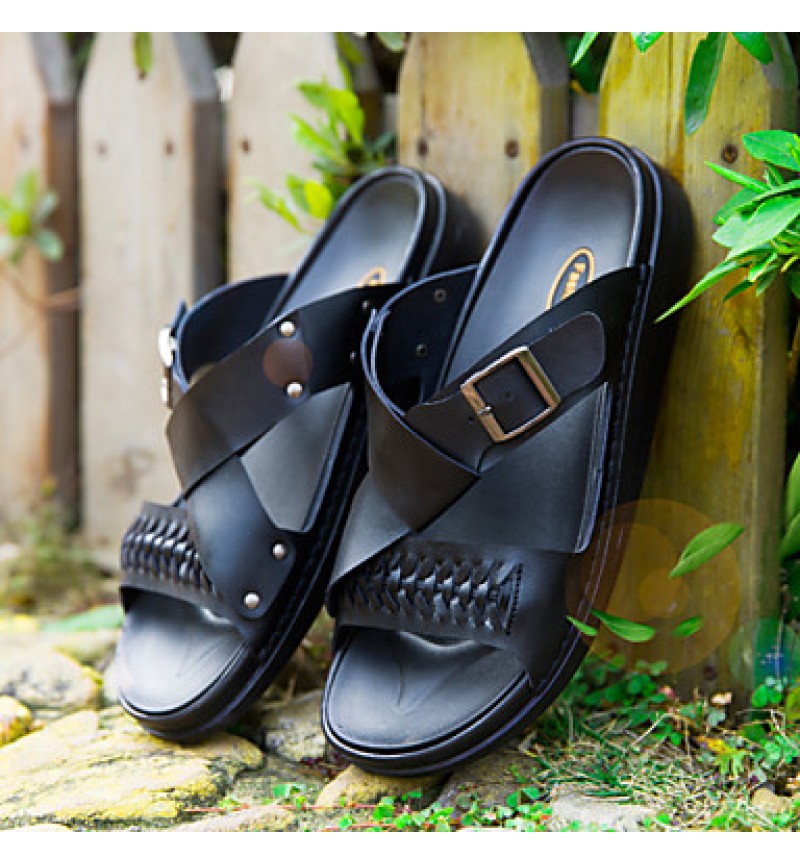 Men's Shoes Outdoor / Office & Career / Athletic / Dress / Casual Nappa Leather Slippers Black / White  