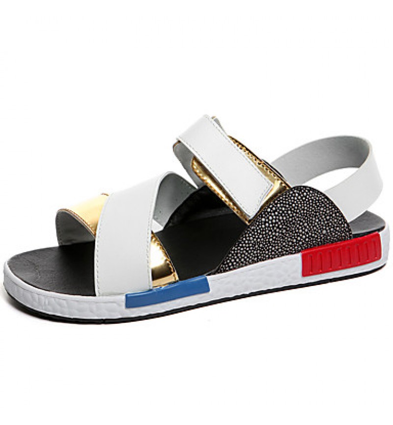 Men's Shoes Leatherette Casual Sandals Casual Flat Heel Magic Tape Silver / Gold / Multi-color  