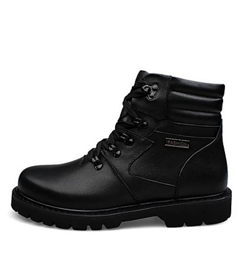 Shoes Leather Casual Boots Casual Low Heel Lace-up Black  