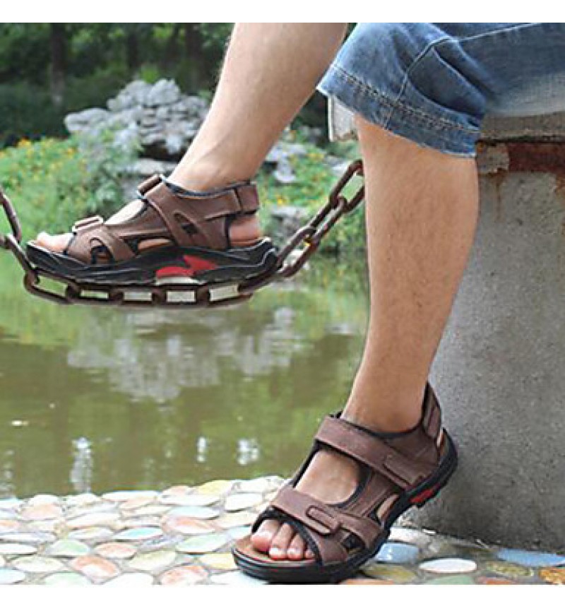 Men's Shoes Outdoor / Office & Career / Athletic / Dress / Casual Leather Sandals / Flip-Flops Big Size Taupe  