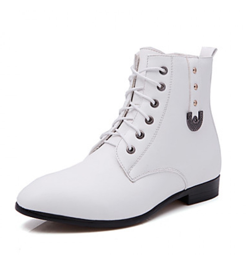 Shoes Leather / Leatherette Outdoor / Casual / Athletic Boots Outdoor / Casual / Athletic Flat Heel Rivet Black / White  