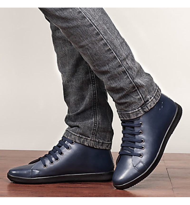 Shoes Leather Outdoor / Office  Career / Casual Boots Outdoor / Office  Career / Casual Flat Heel Lace-up Black / Blue  