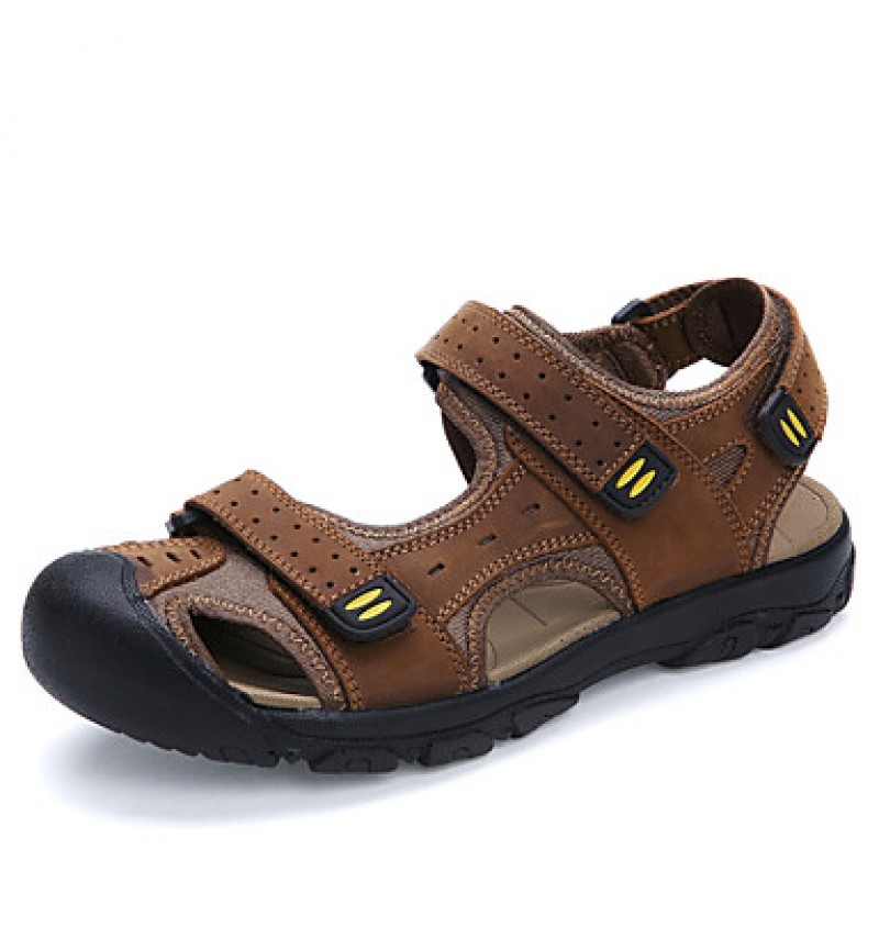 Men's Shoes Outdoor / Casual Nappa Leather / Fabric Sandals Brown / Yellow / Khaki  