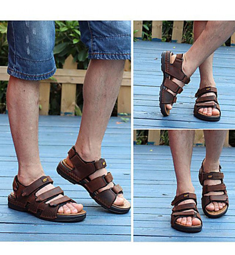 Men's Shoes Outdoor / Office & Career / Athletic / Dress / Casual Nappa Leather Sandals Black / Brown  