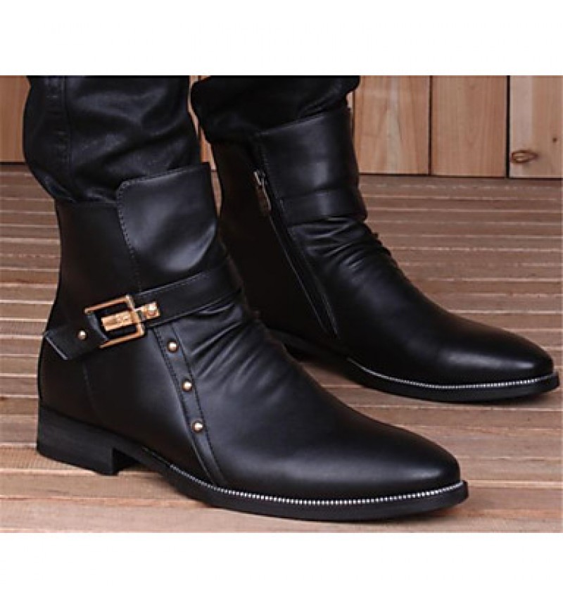 Shoes Casual Leather Boots Elevator Shoes Black  