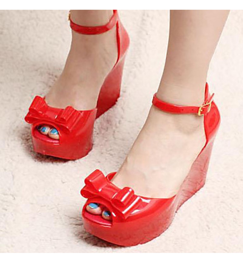 Women's Sandals Summer Slingback Rubber Casual Wedge Heel Bowknot