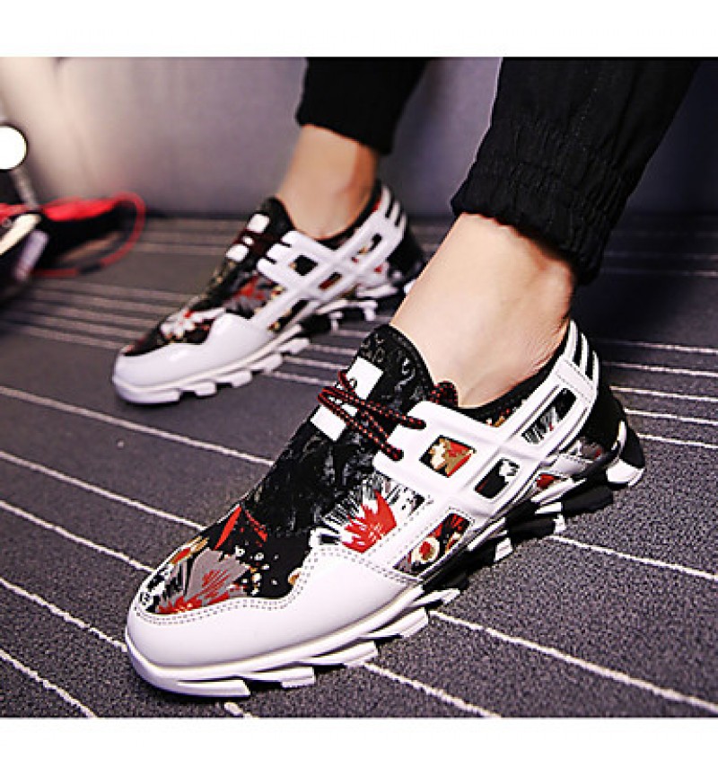 Women's Sneakers Spring / Fall Round Toe PU Athletic Flat Heel Others / Lace-up Black / White / Gold Running